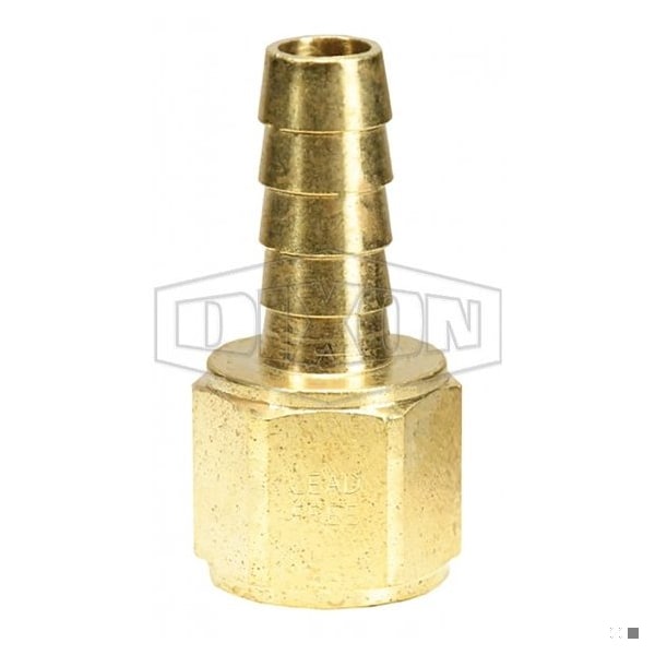 Hose Barb Fitting, 1/4 x 3/8 in Nominal, FNPT x Hose Barb End Style, Brass